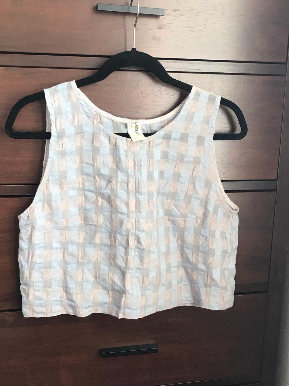 Eve Gravel Myrtille gingham plaid mesh tank top